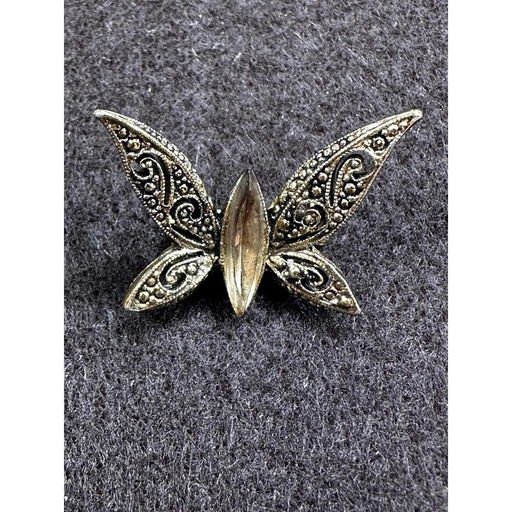 Vintage‎ Small Rhinestone Crystal Brooch Butterfly Gold Tone